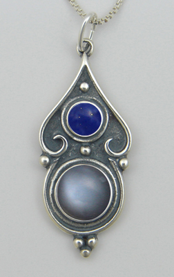 Sterling Silver Romantic Necklace in Grey Moonstone And Lapis Lazuli